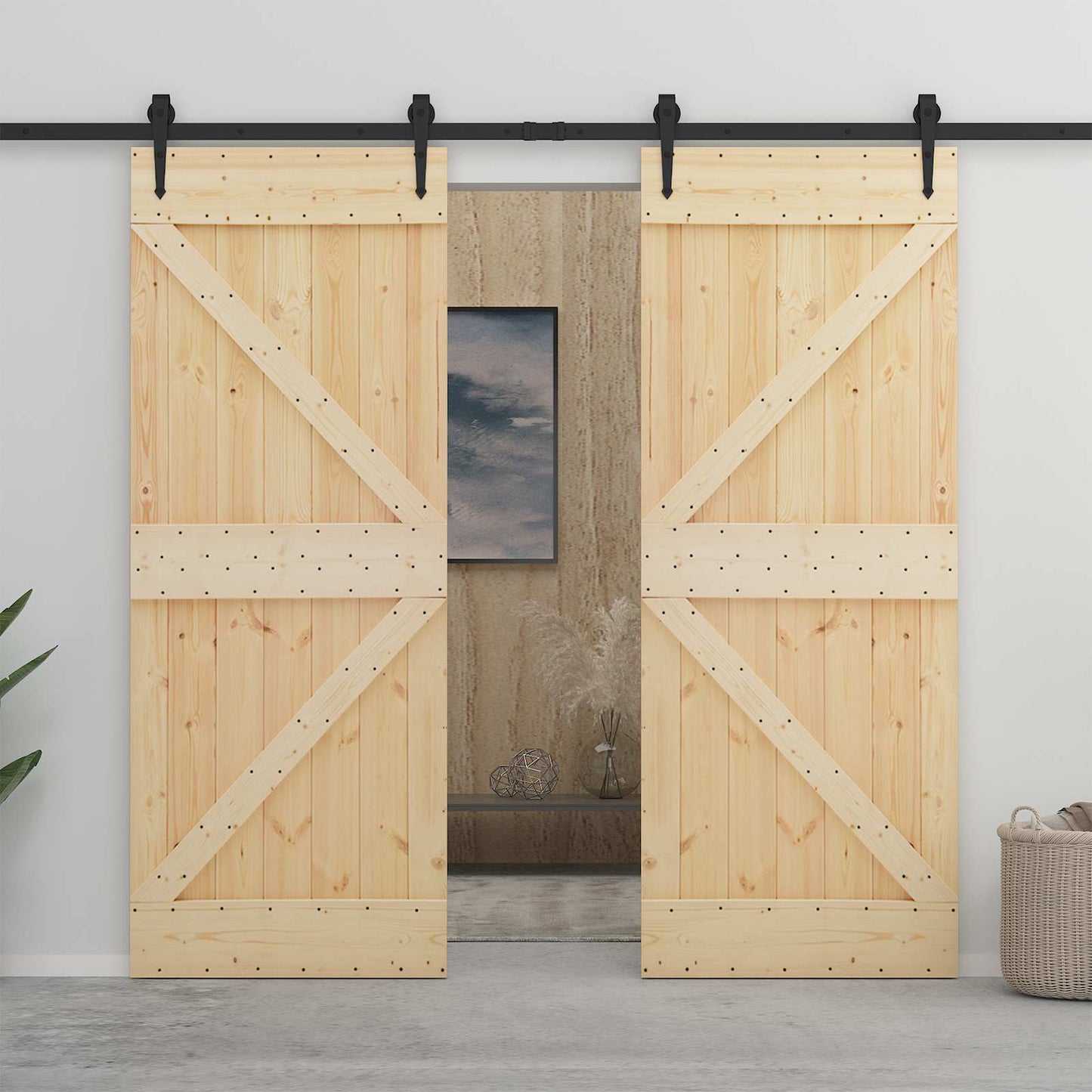 Schuifdeur Naturel en Zwart 90 x 210 cm Massief grenenhout