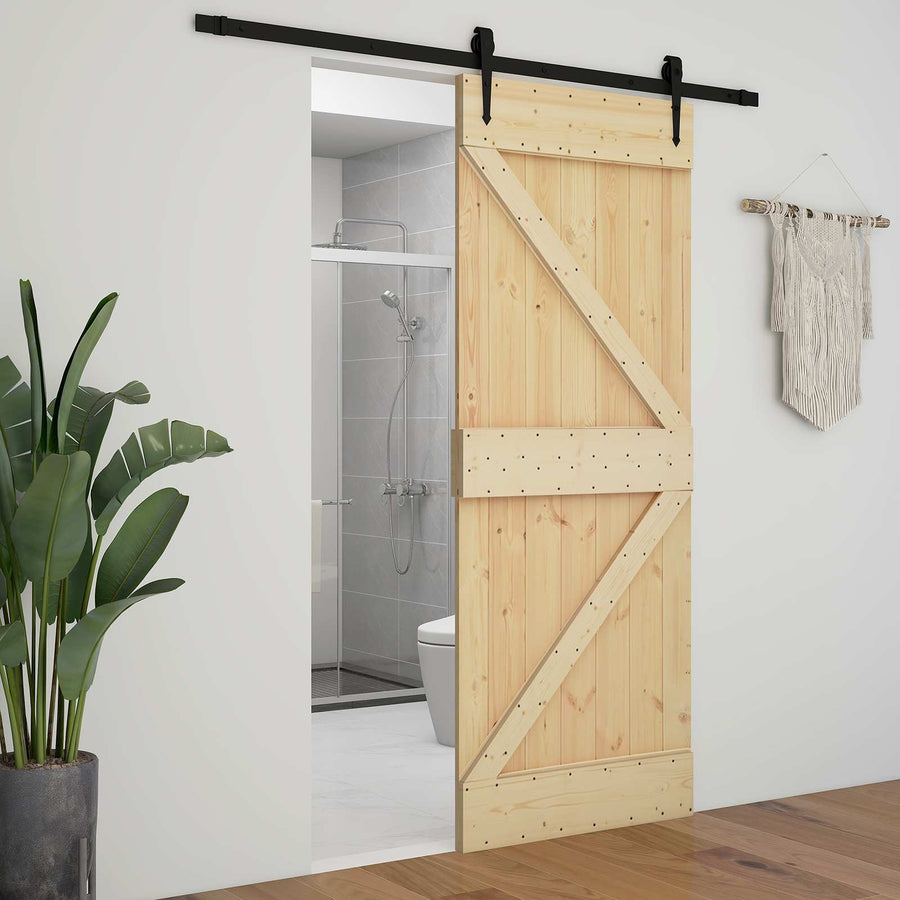 Schuifdeur Naturel en Zwart 90 x 210 cm Massief grenenhout