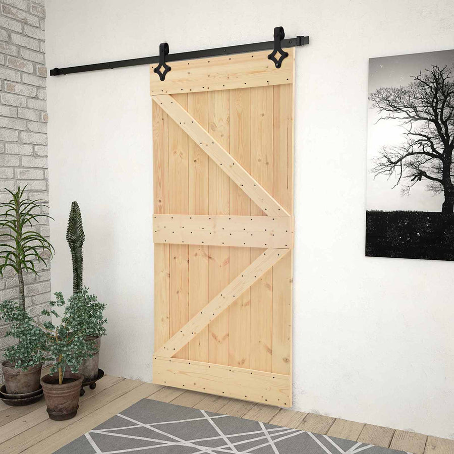 Schuifdeur Naturel en Zwart 90 x 210 cm Massief grenenhout