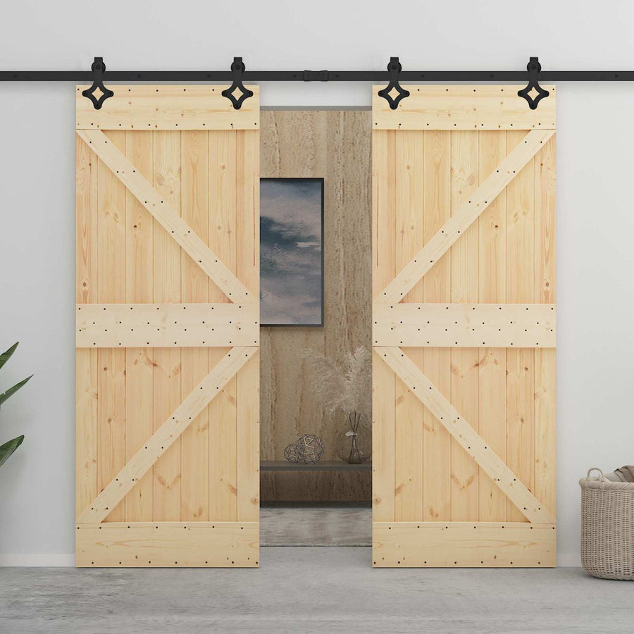Schuifdeur Naturel en Zwart 90 x 210 cm Massief grenenhout