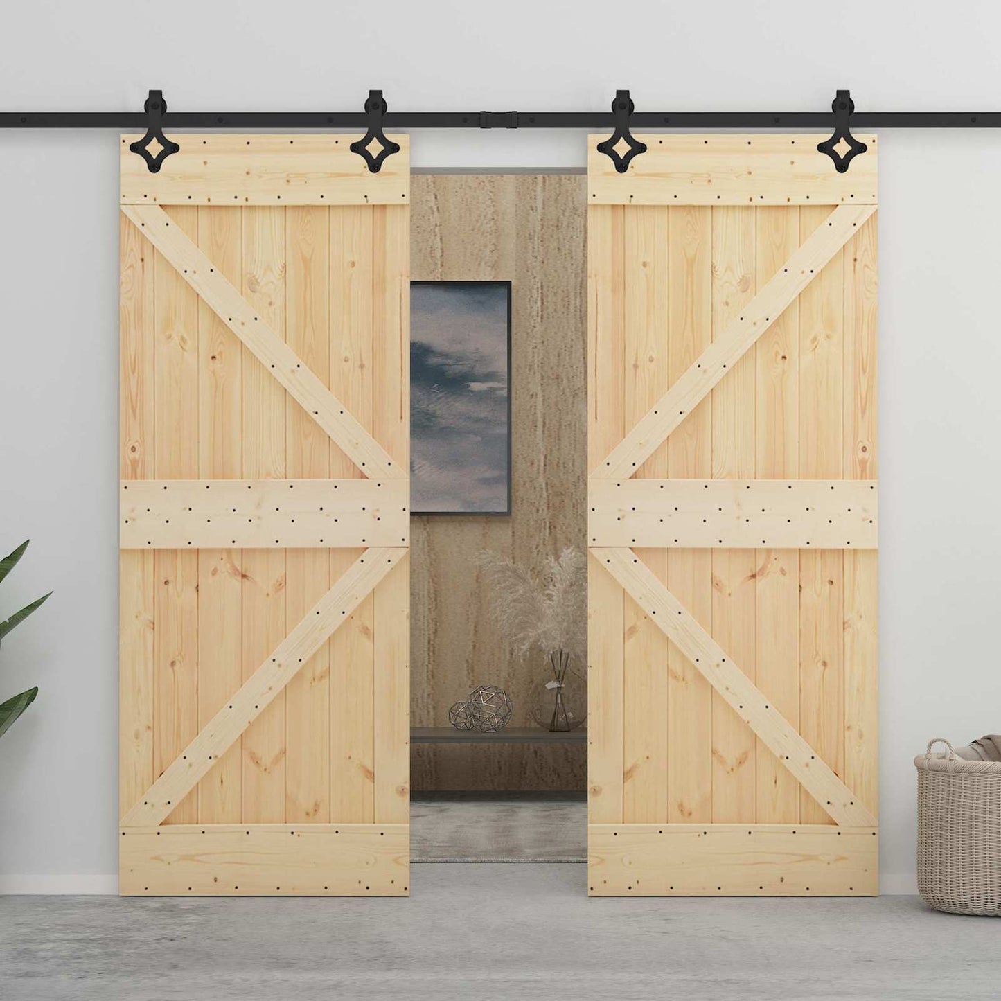 Schuifdeur Naturel en Zwart 90 x 210 cm Massief grenenhout