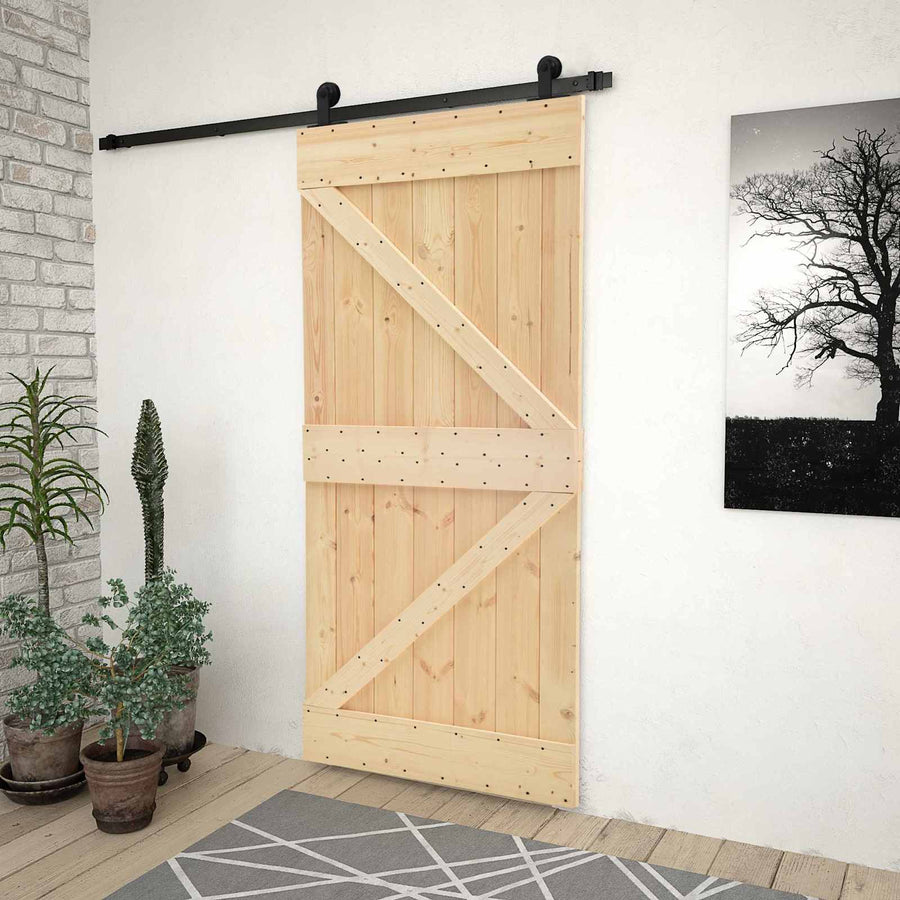 Schuifdeur Naturel en Zwart 90 x 210 cm Massief grenenhout