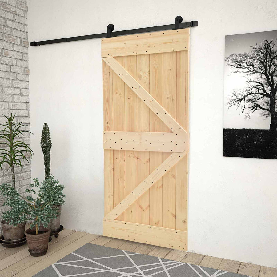Schuifdeur Naturel en Zwart 90 x 210 cm Massief grenenhout