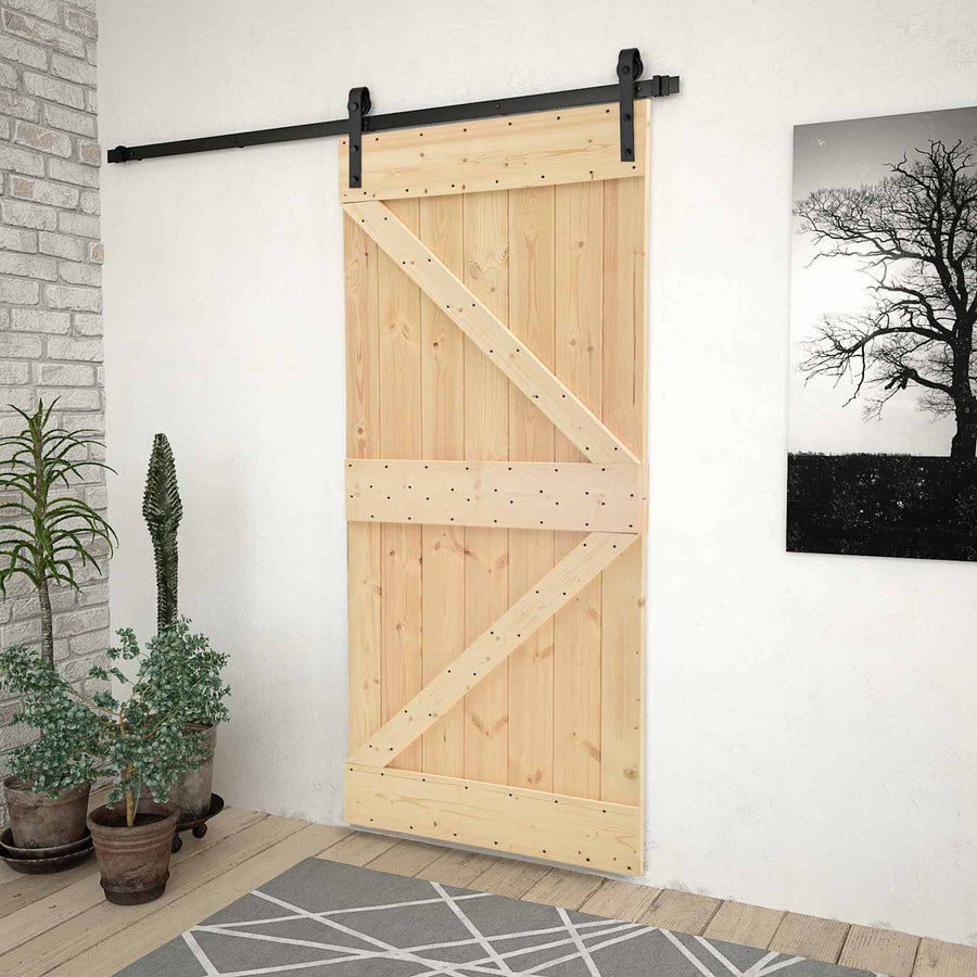 Schuifdeur Naturel en Zwart 90 x 210 cm Massief grenenhout