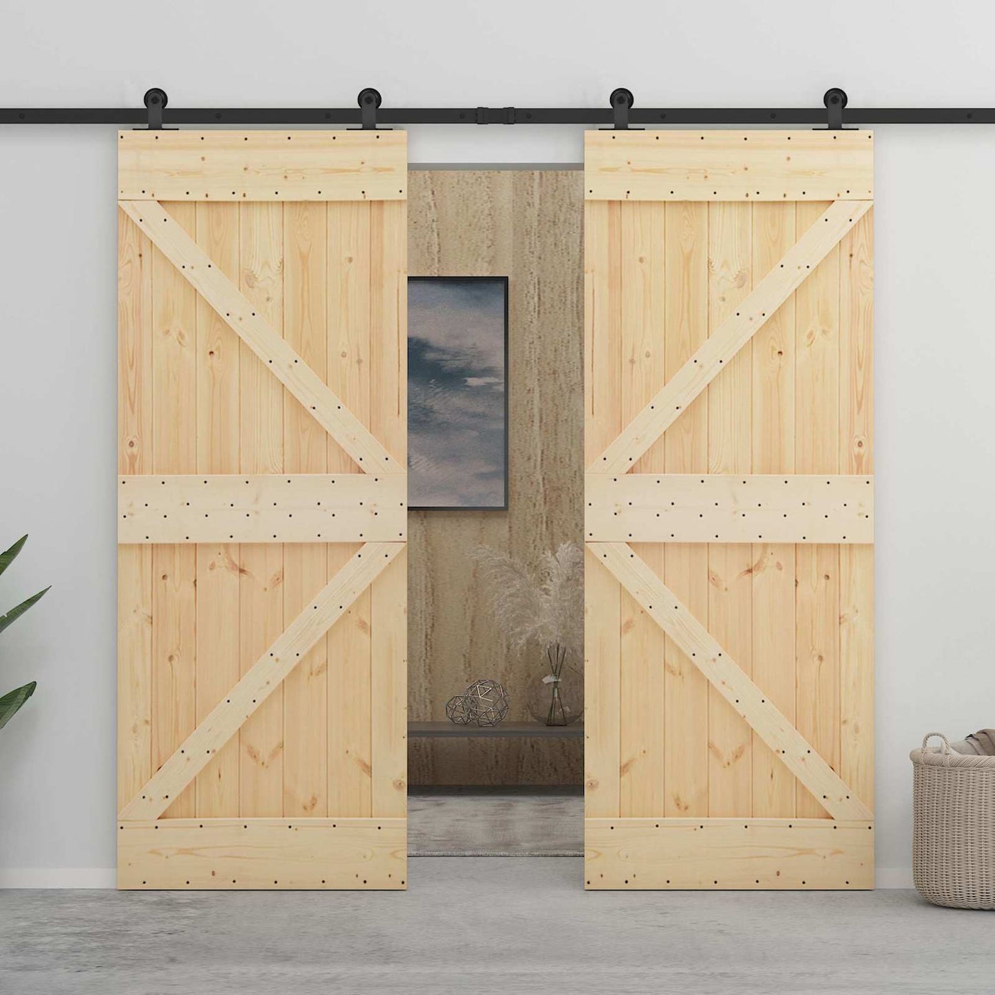 Schuifdeur Naturel en Zwart 100 x 210 cm Massief grenenhout