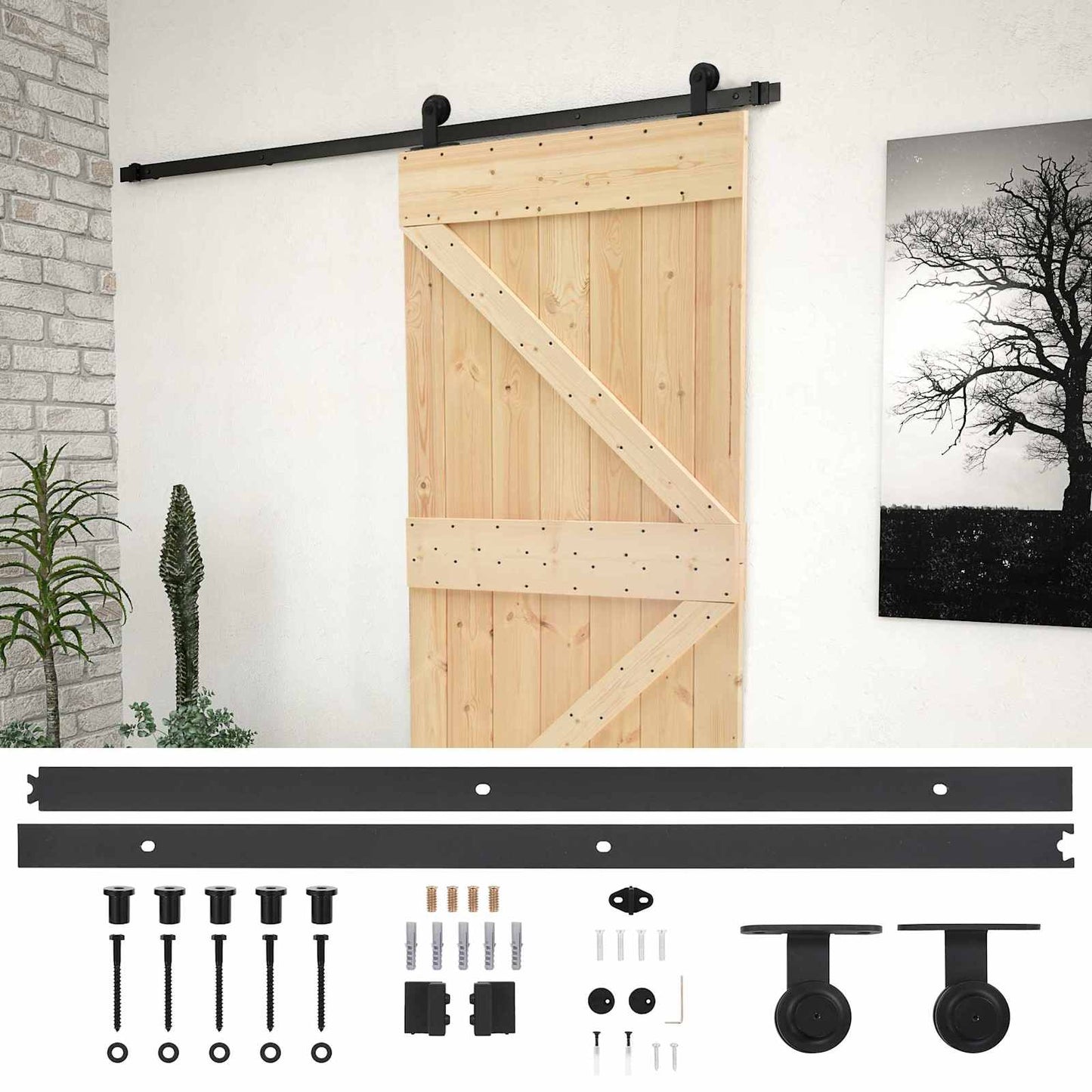 Schuifdeur Naturel en Zwart 100 x 210 cm Massief grenenhout