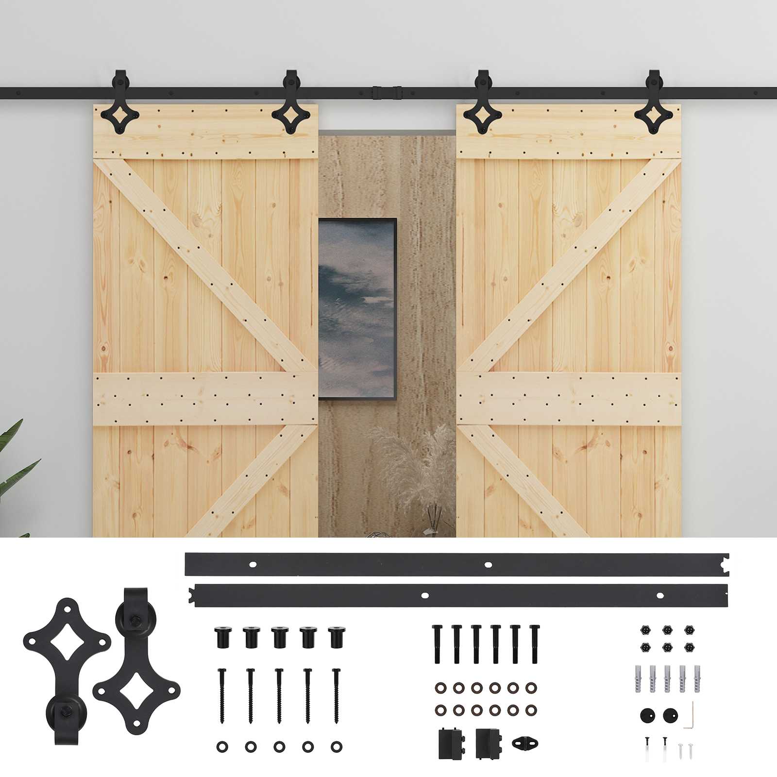 Schuifdeur 2 pcs Naturel en Zwart Massief grenenhout