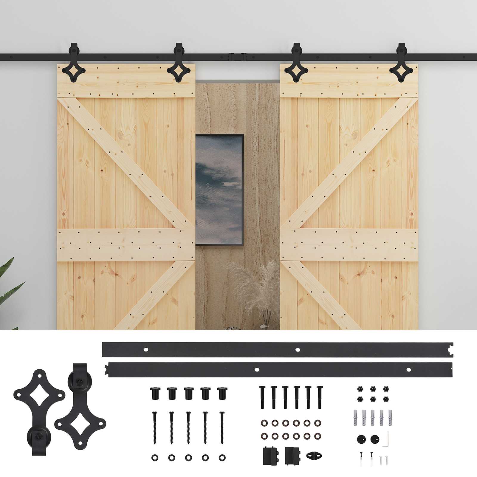 Schuifdeur 2 pcs Naturel en Zwart Massief grenenhout