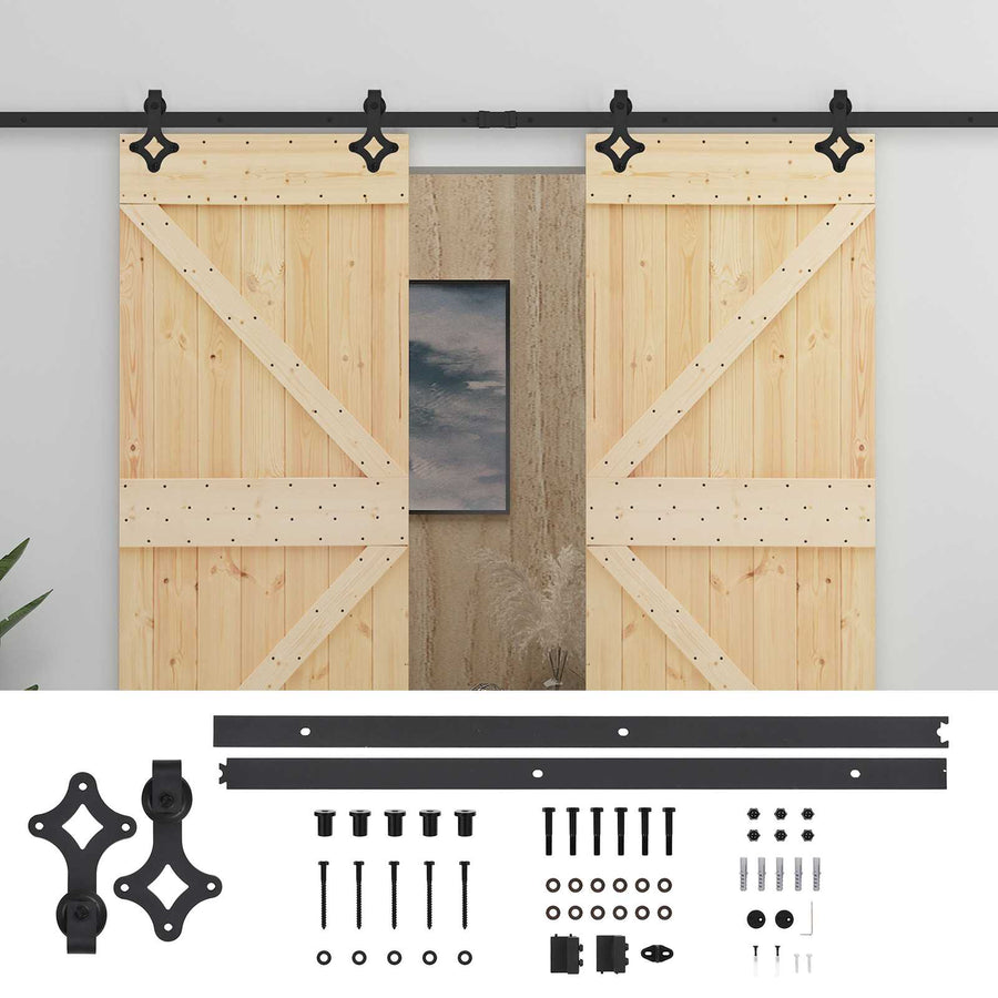 Schuifdeur 2 pcs Naturel en Zwart Massief grenenhout
