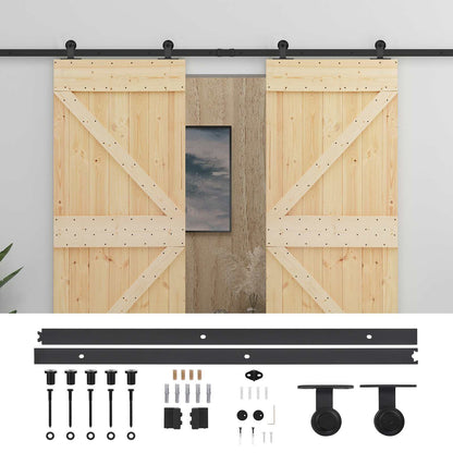 Schuifdeur 2 pcs Naturel en Zwart Massief grenenhout