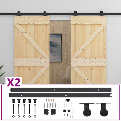 Schuifdeur 2 pcs Naturel en Zwart Massief grenenhout
