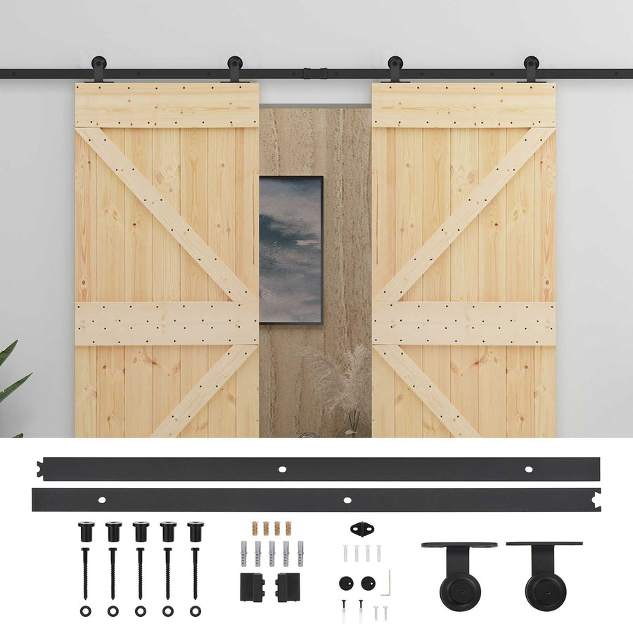 Schuifdeur 2 pcs Naturel en Zwart Massief grenenhout