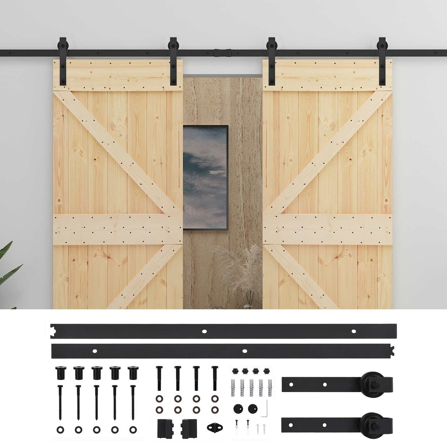 Schuifdeur 2 pcs Naturel en Zwart Massief grenenhout