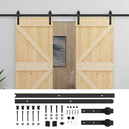 Schuifdeur 2 pcs Naturel en Zwart Massief grenenhout
