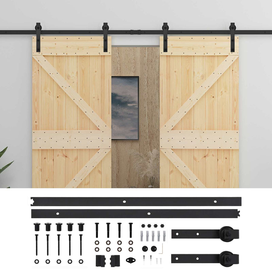 Schuifdeur 2 pcs Naturel en Zwart Massief grenenhout