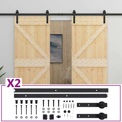 Schuifdeur 2 pcs Naturel en Zwart Massief grenenhout