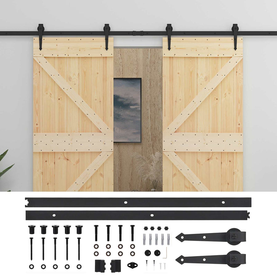 Schuifdeur 2 pcs Naturel en Zwart Massief grenenhout