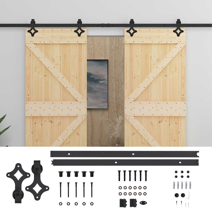 Schuifdeur 2 pcs Naturel en Zwart Massief grenenhout