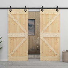 Schuifdeur 2 pcs Naturel en Zwart Massief grenenhout