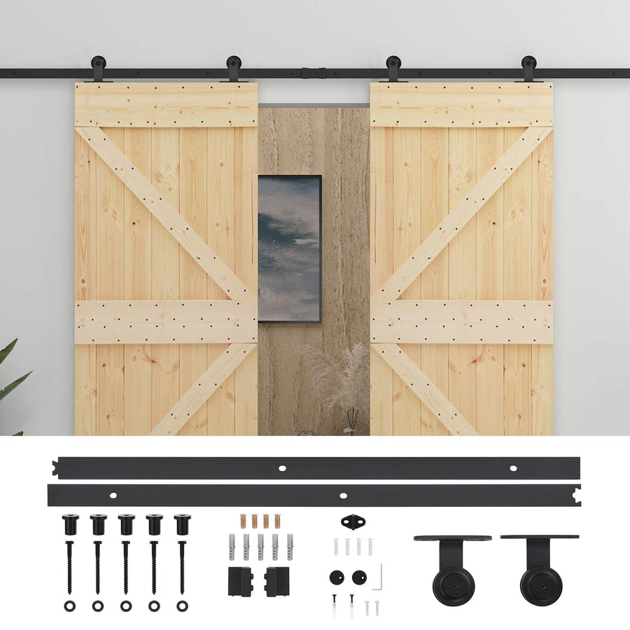 Schuifdeur 2 pcs Naturel en Zwart Massief grenenhout