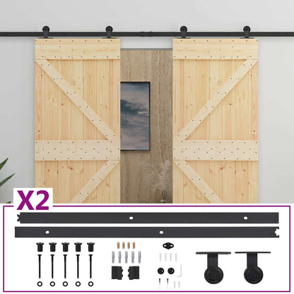 Schuifdeur 2 pcs Naturel en Zwart Massief grenenhout
