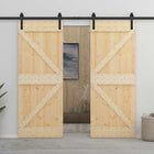 Sliding door 2 pcs Natural and Black Solid pine