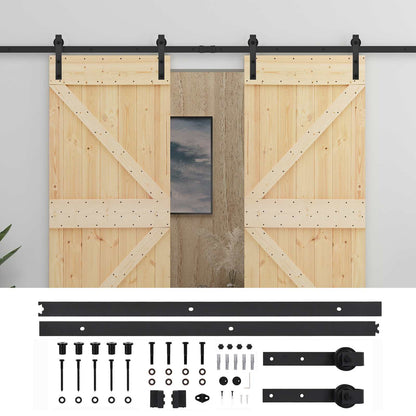 Schuifdeur 2 pcs Naturel en Zwart Massief grenenhout