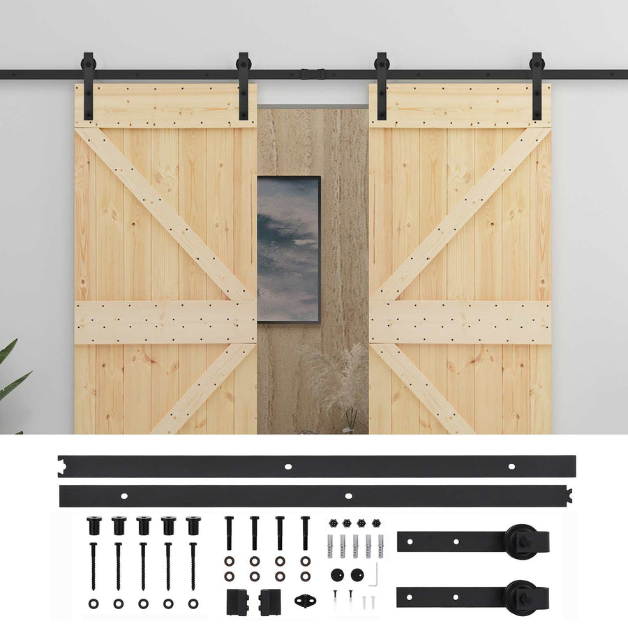 Schuifdeur 2 pcs Naturel en Zwart Massief grenenhout