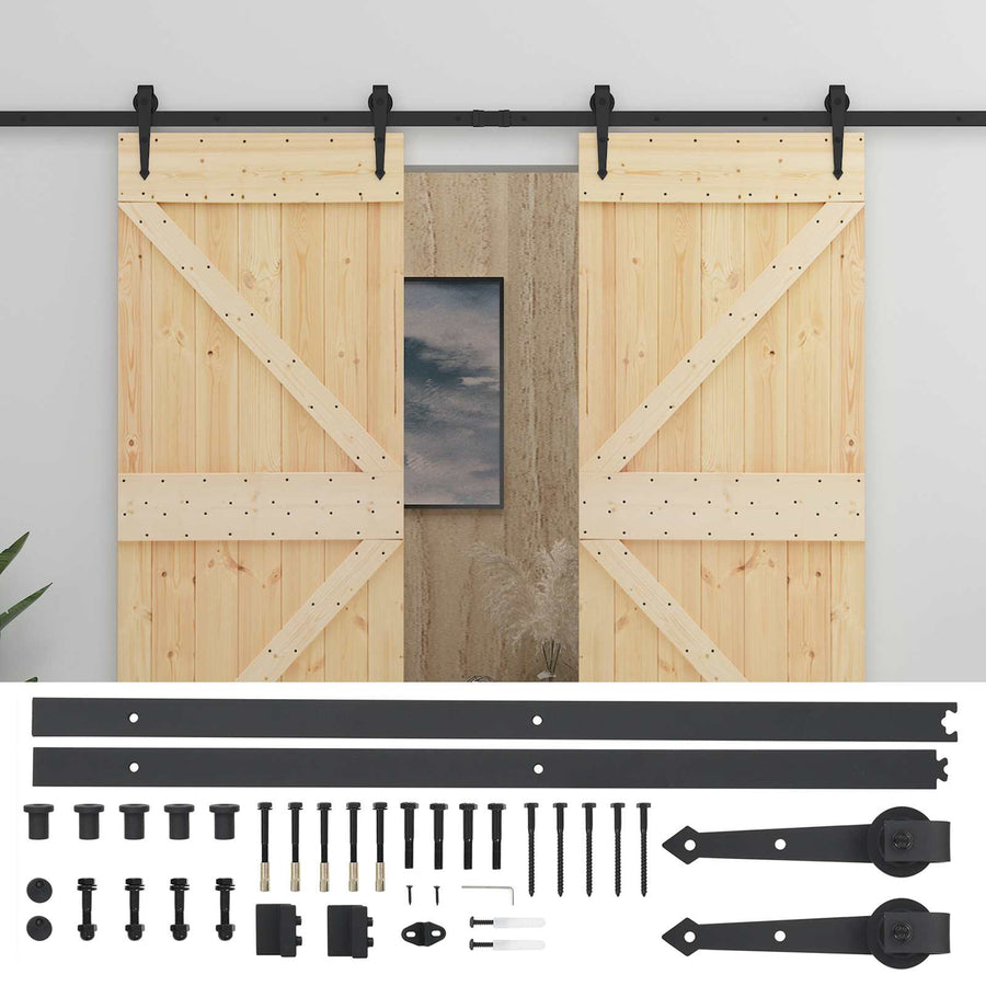 Schuifdeur 2 pcs Naturel en Zwart Massief grenenhout
