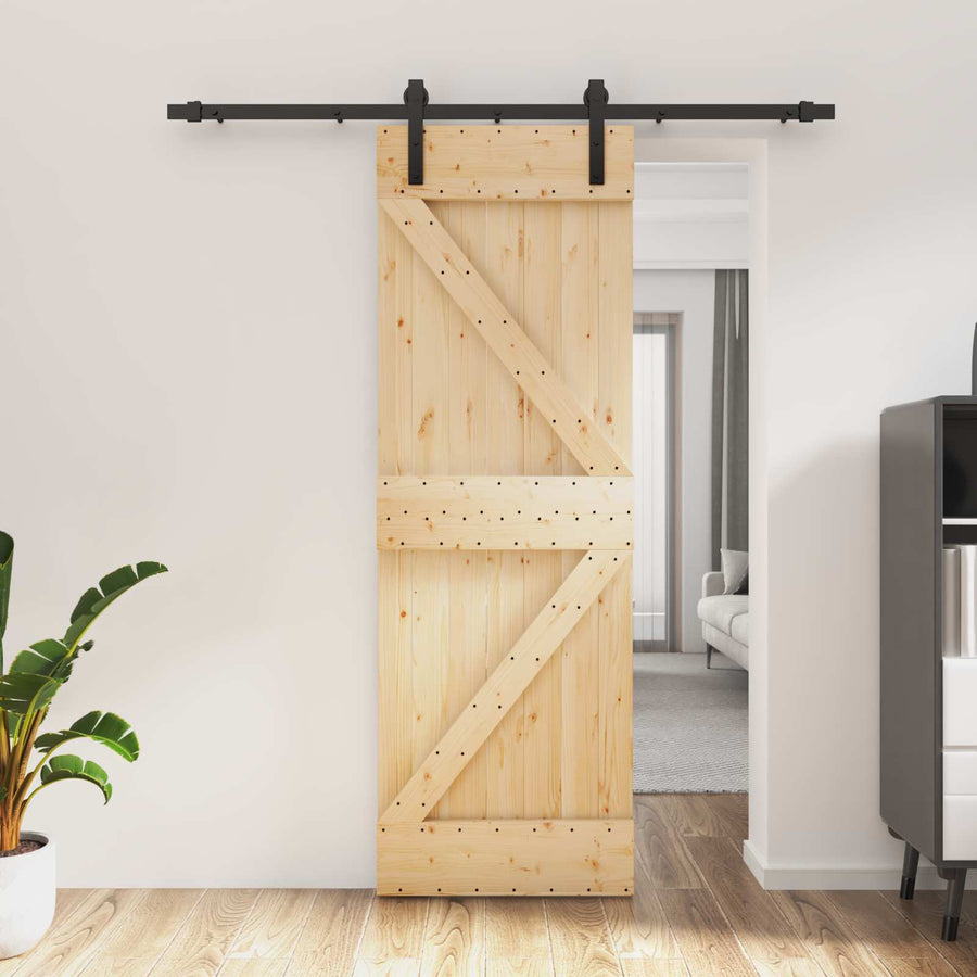 Schuifdeur Naturel en Zwart 70 x 210 cm Massief Grenenhout