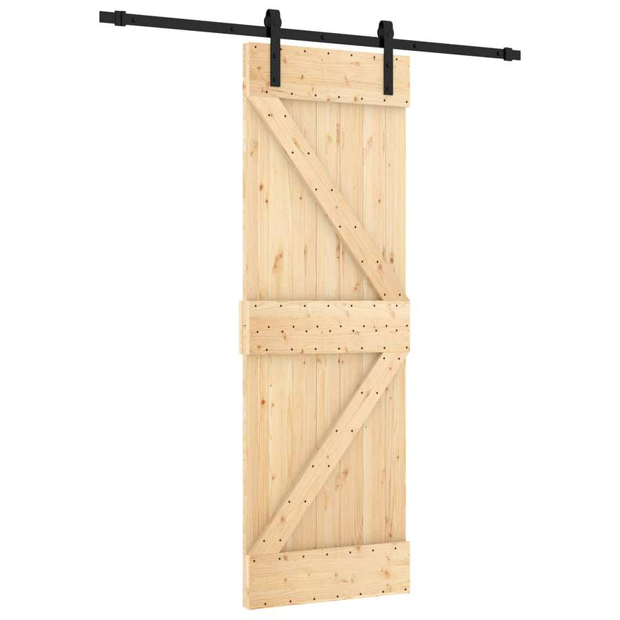 Schuifdeur Naturel en Zwart 70 x 210 cm Massief Grenenhout