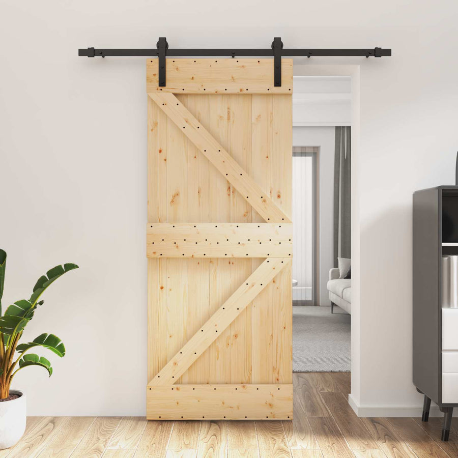 Schuifdeur Naturel en Zwart 85 x 210 cm Massief Grenenhout