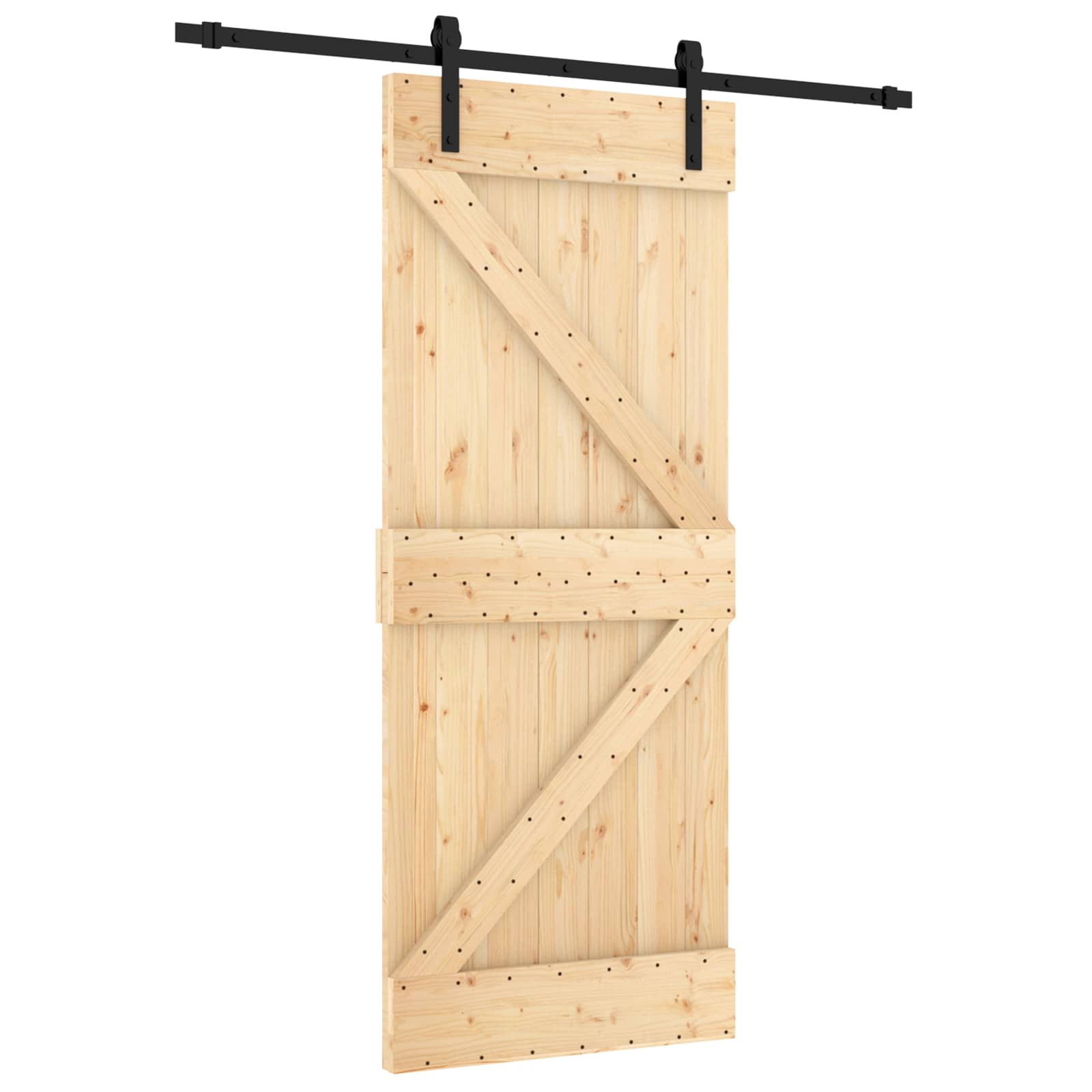 Schuifdeur Naturel en Zwart 85 x 210 cm Massief Grenenhout