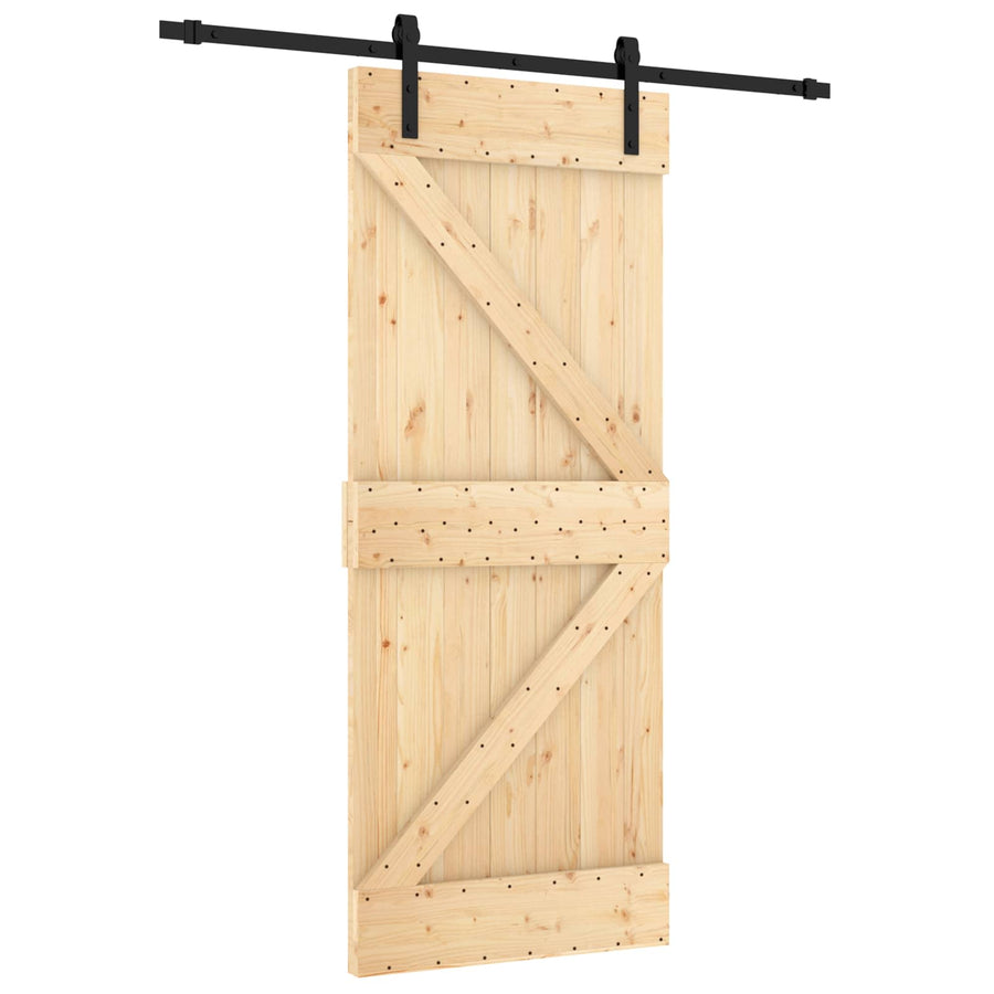 Schuifdeur Naturel en Zwart 85 x 210 cm Massief Grenenhout