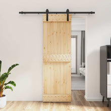 Schuifdeur Naturel en Zwart 70 x 210 cm Massief Grenenhout