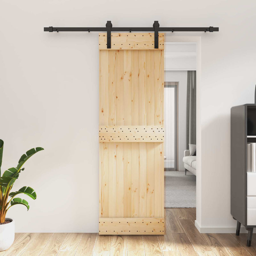 Schuifdeur Naturel en Zwart 70 x 210 cm Massief Grenenhout