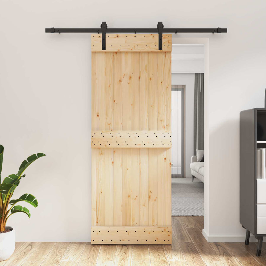 Schuifdeur Naturel en Zwart 80 x 210 cm Massief Grenenhout