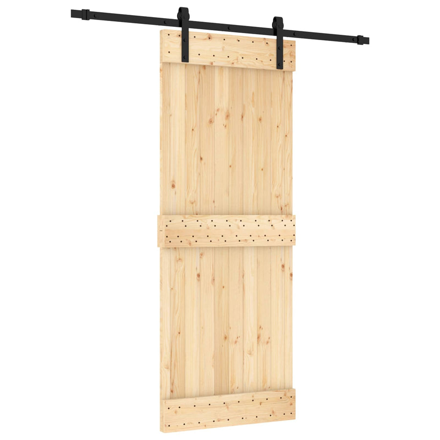 Schuifdeur Naturel en Zwart 80 x 210 cm Massief Grenenhout