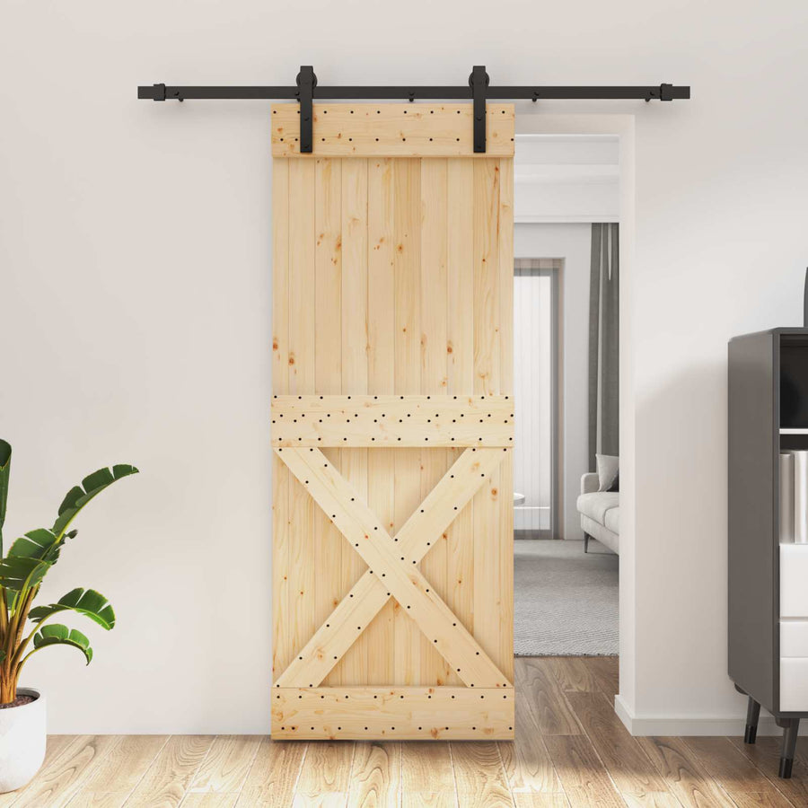 Schuifdeur Naturel en Zwart 80 x 210 cm Massief Grenenhout