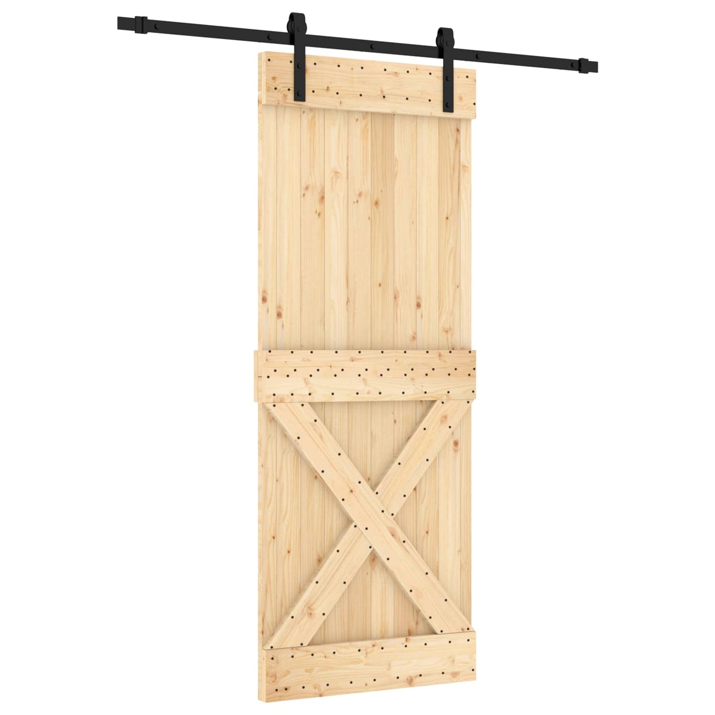 Schuifdeur Naturel en Zwart 80 x 210 cm Massief Grenenhout