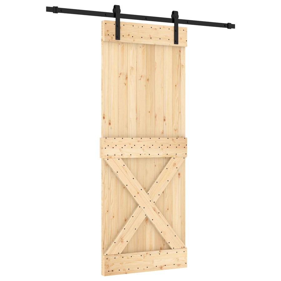 Schuifdeur Naturel en Zwart 80 x 210 cm Massief Grenenhout