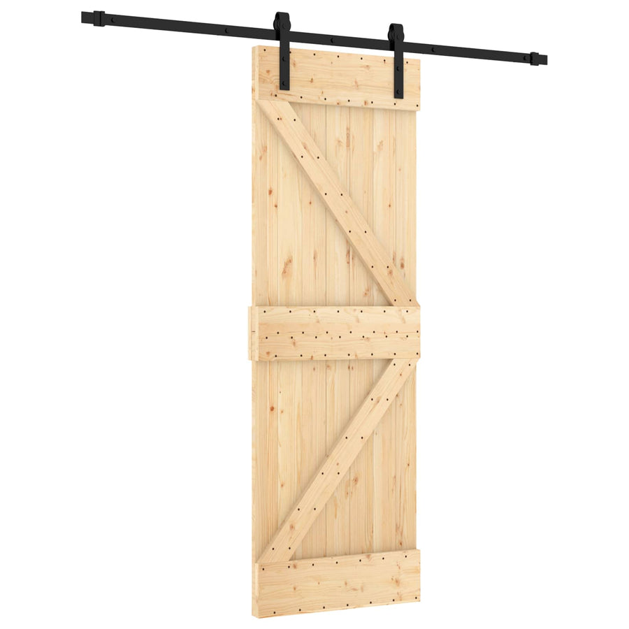 Schuifdeur Naturel en Zwart 70 x 210 cm Massief Grenenhout