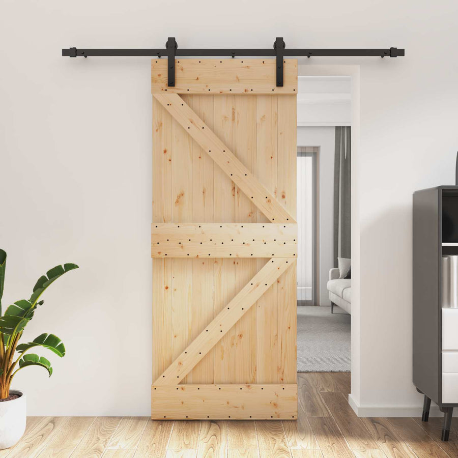 Schuifdeur Naturel en Zwart 85 x 210 cm Massief Grenenhout