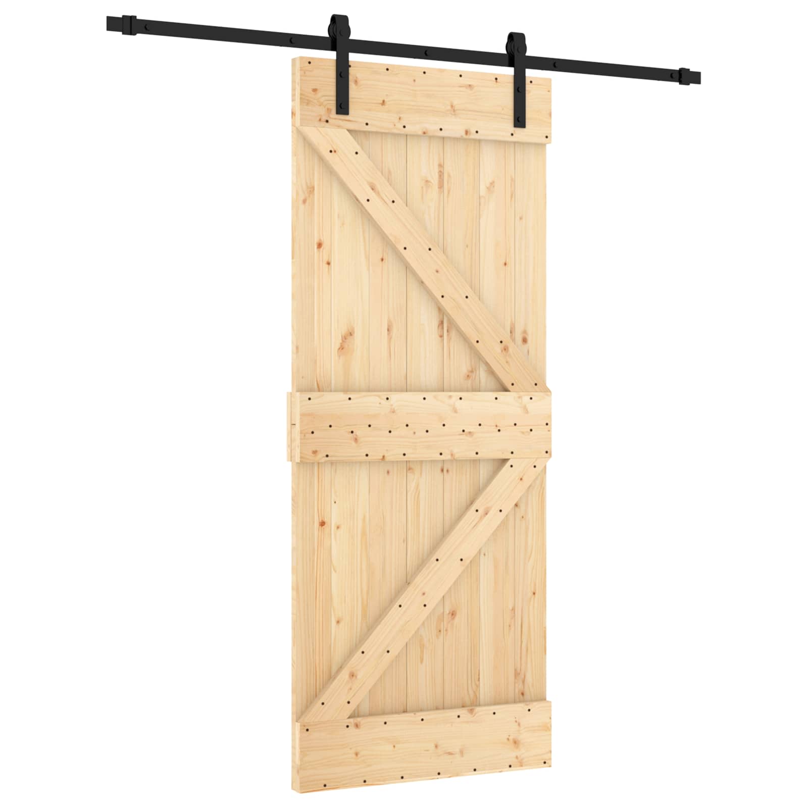Schuifdeur Naturel en Zwart 85 x 210 cm Massief Grenenhout