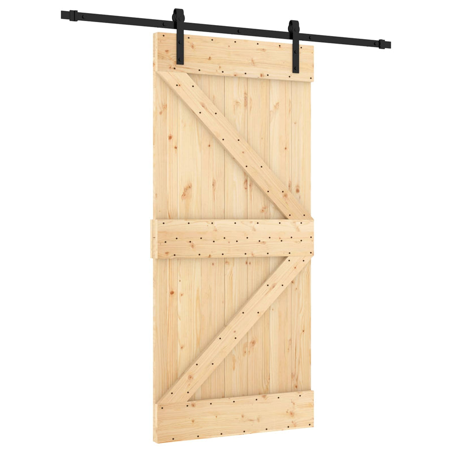 Schuifdeur Naturel en Zwart 95 x 210 cm Massief Grenenhout