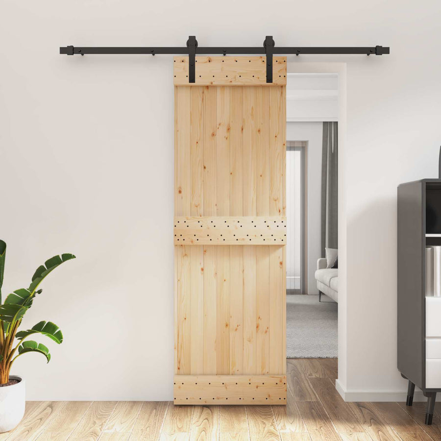 Schuifdeur Naturel en Zwart 70 x 210 cm Massief Grenenhout