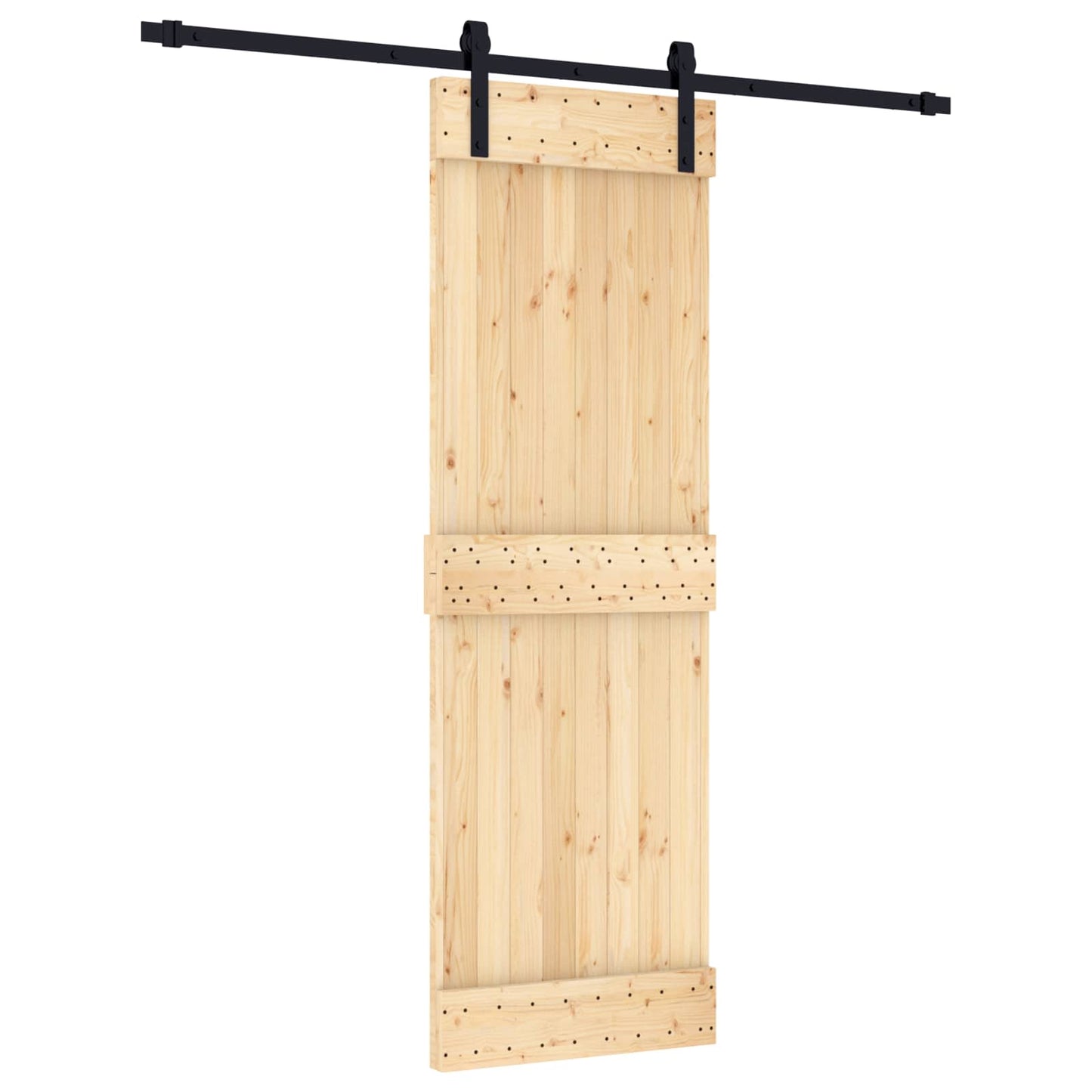 Schuifdeur Naturel en Zwart 70 x 210 cm Massief Grenenhout