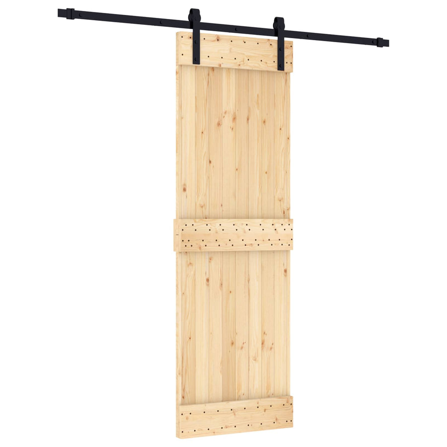 Schuifdeur Naturel en Zwart 70 x 210 cm Massief Grenenhout