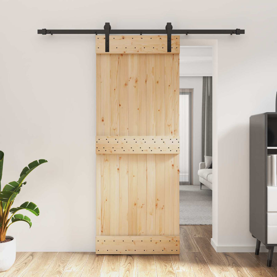 Schuifdeur Naturel en Zwart 80 x 210 cm Massief Grenenhout