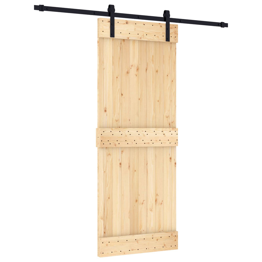Schuifdeur Naturel en Zwart 80 x 210 cm Massief Grenenhout